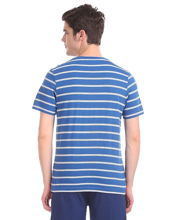 Blue USPA MEN HALF SLEEVES STRIPED T-SHIRT