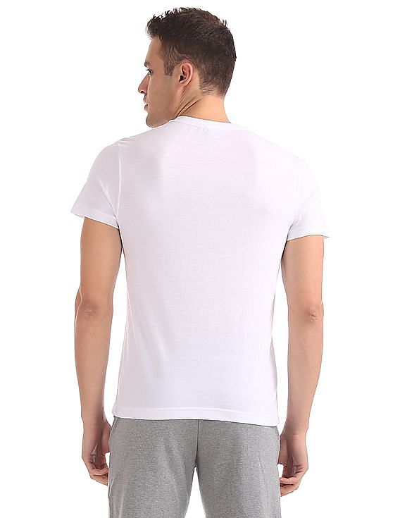 White USPA MEN HALF SLEEVES V NECK T-SHIRT