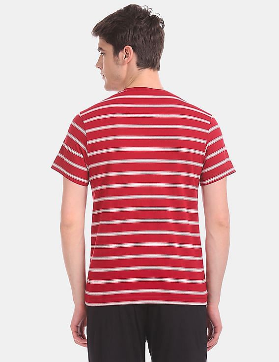 Red USPA MEN HALF SLEEVES STRIPED T-SHIRT