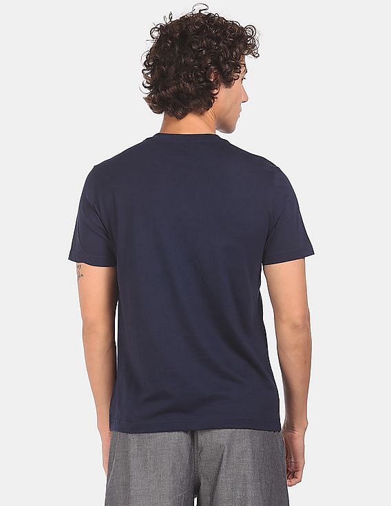 Navy USPA MEN HALF SLEEVES V NECK T-SHIRT