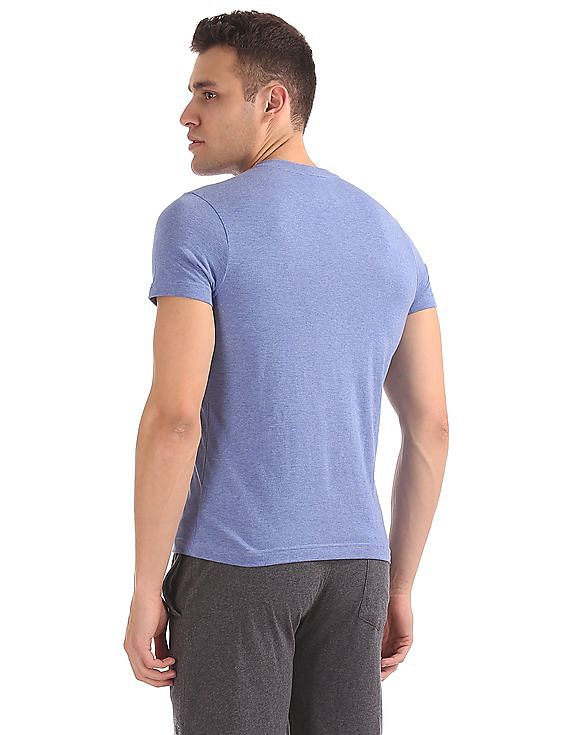 Blue USPA MEN HALF SLEEVES V NECK T-SHIRT