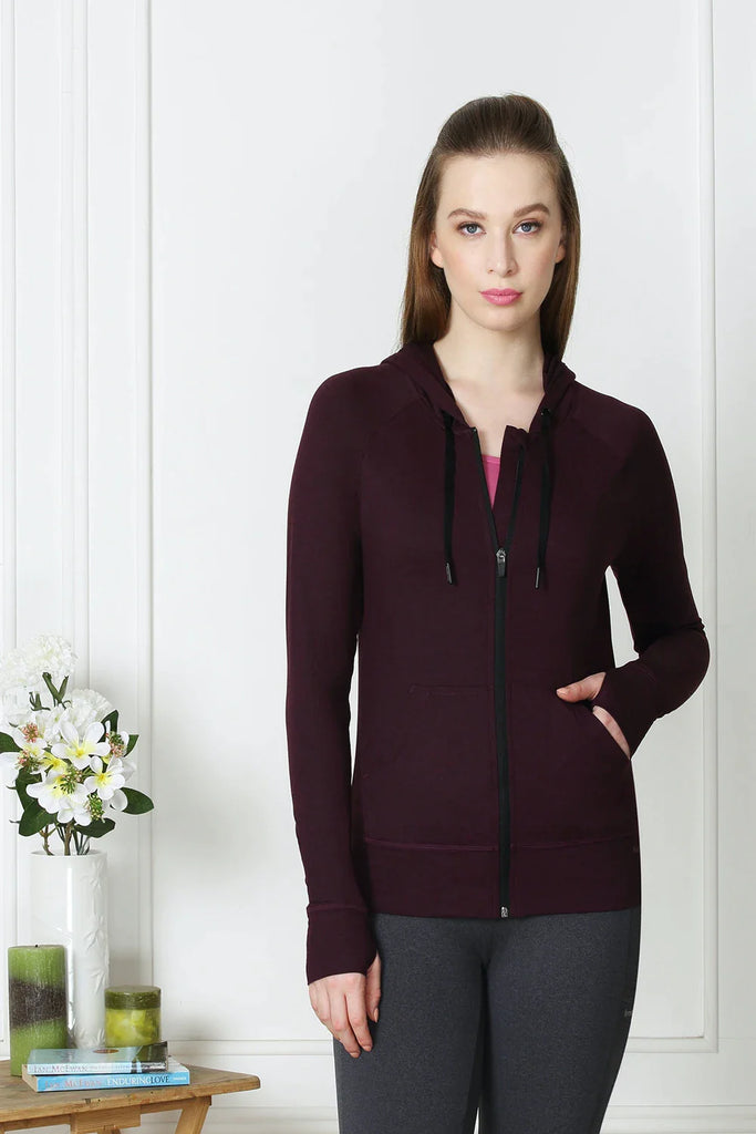 MAROON VanHeuSen Women's SLIM FIT GYM HOODIE JACKET