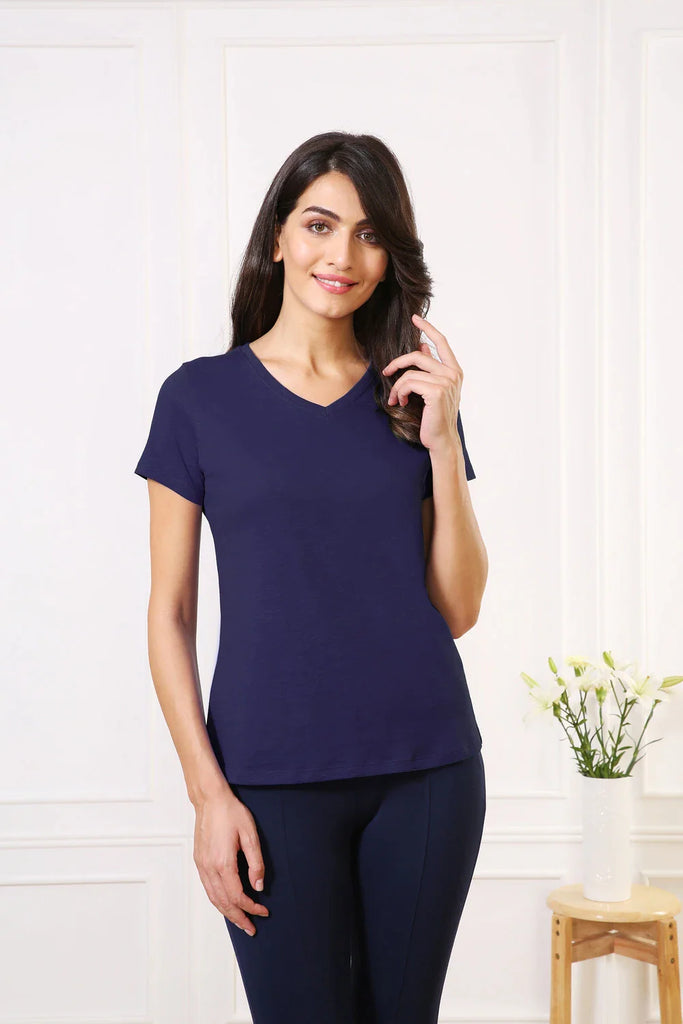 DEEP BLUE VANHEUSEN Women's V Neck Tee