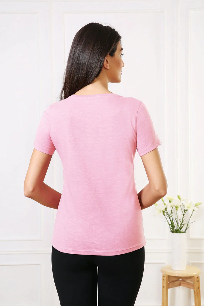 LT PINK MELANGE VANHEUSEN Women's V Neck Tee