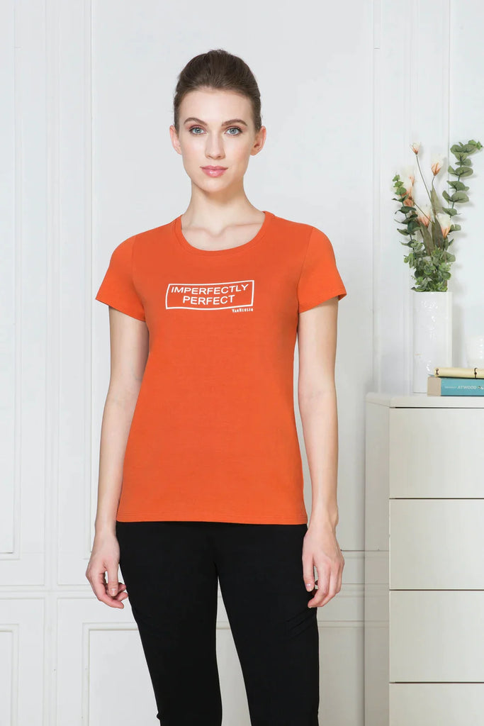 ORANGE CANDYVAN HEUSEN WOMEN's PRINTED CREW NECK TEE