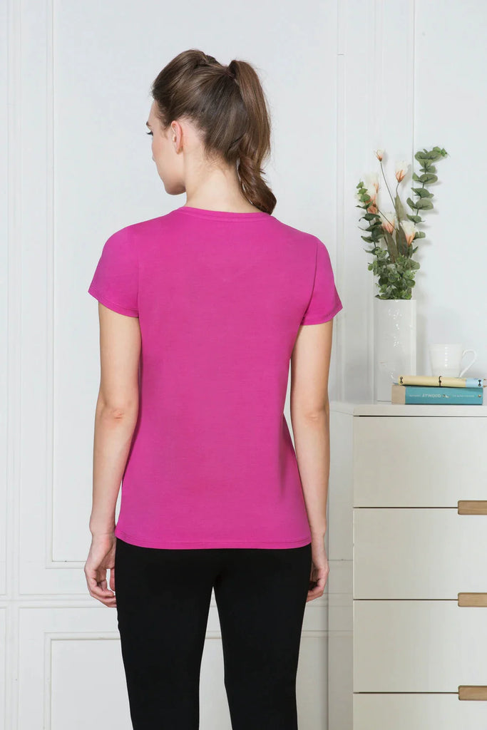 PINK VAN HEUSEN WOMEN's PRINTED V NECK TEE