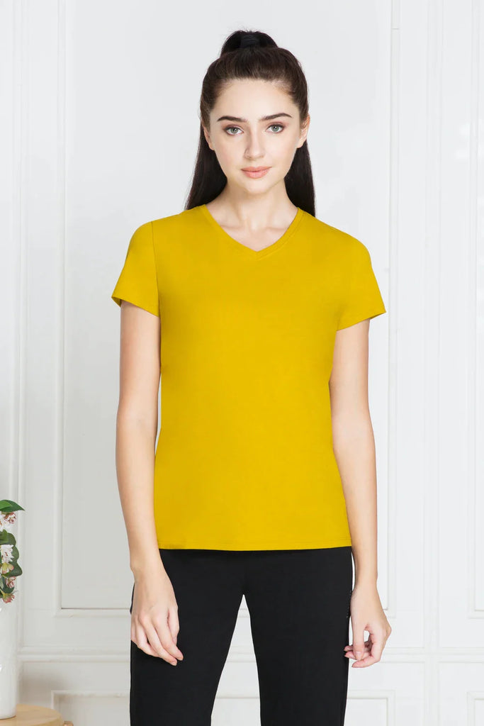 YELLOW VANHEUSEN Women's V Neck Tee