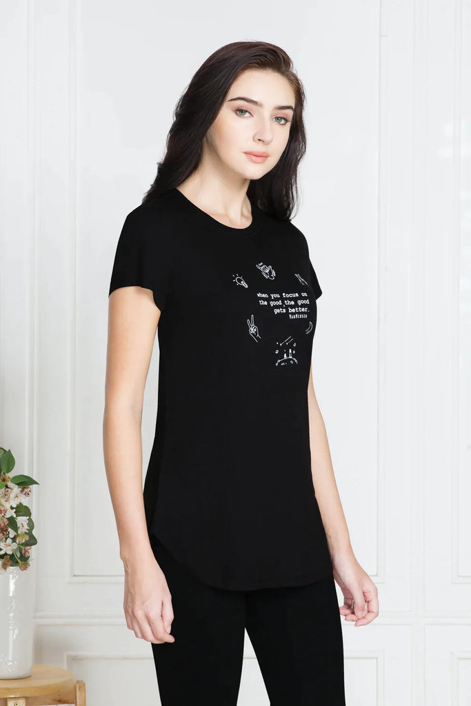 BLACK 4VAN HEUSEN WOMEN's PERFECT PRINTED LONG TEE 