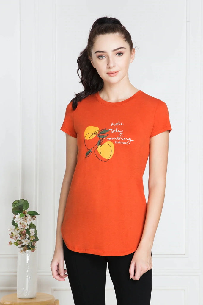 ORANGE VAN HEUSEN WOMEN's PERFECT PRINTED LONG TEE 