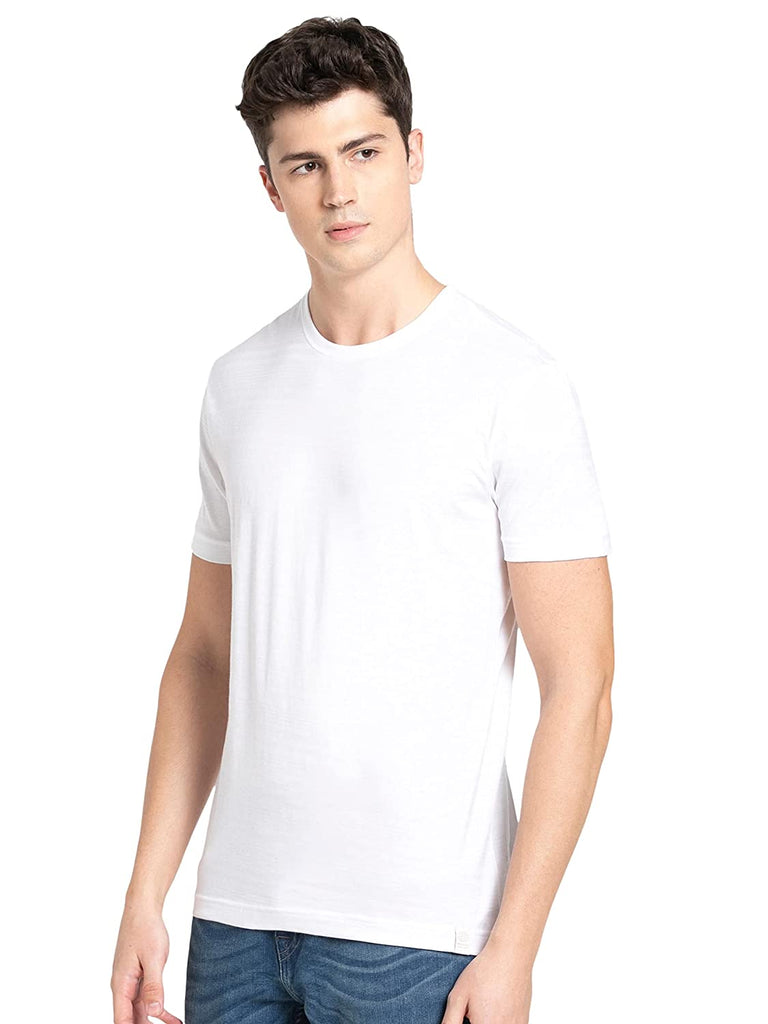 WhiteJOCKEY Men's Solid Round Neck Half Sleeve T-Shirt