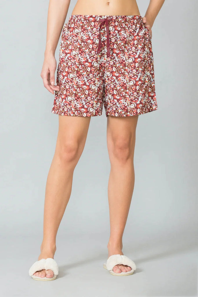 MAROON VAN HEUSEN WOMEN PRINTED SHORTS WITH POCKETS