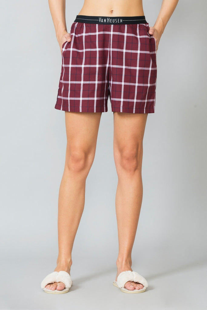 MAROON VAN HEUSEN women's checkered Shorts