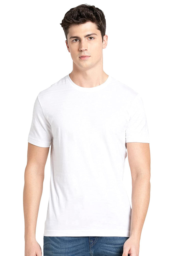 White JOCKEY Men's Solid Round Neck Half Sleeve T-Shirt