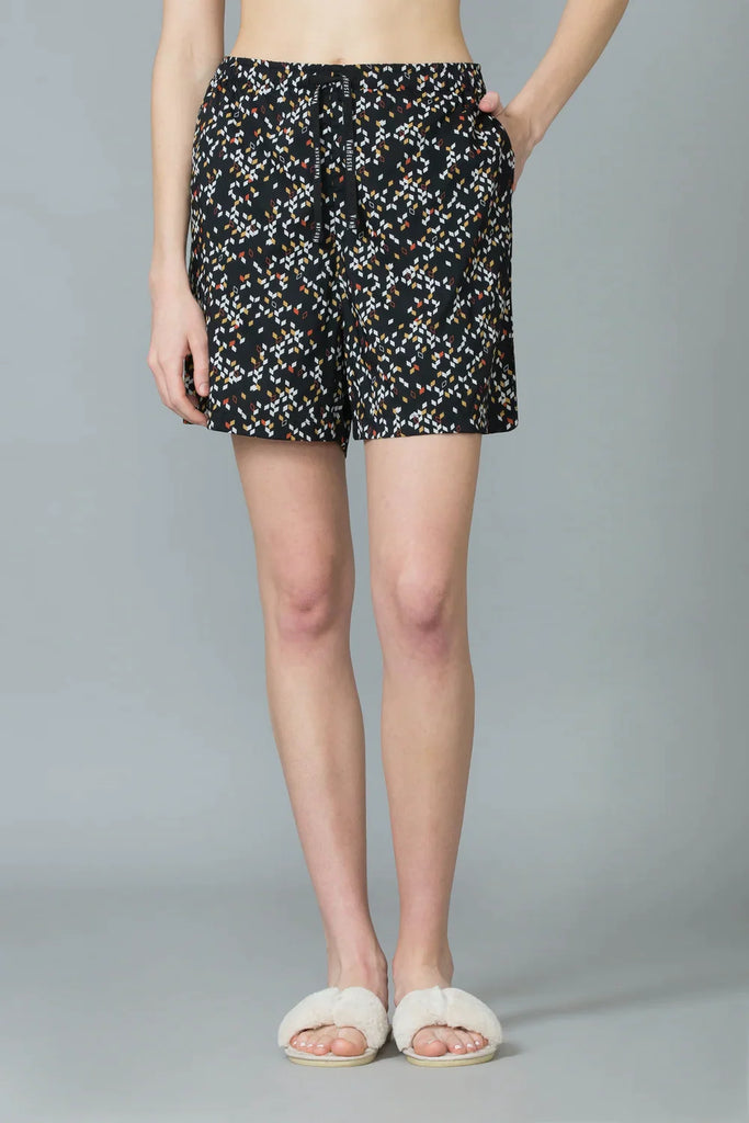 BLACK VAN HEUSEN WOMEN PRINTED SHORTS WITH POCKETS