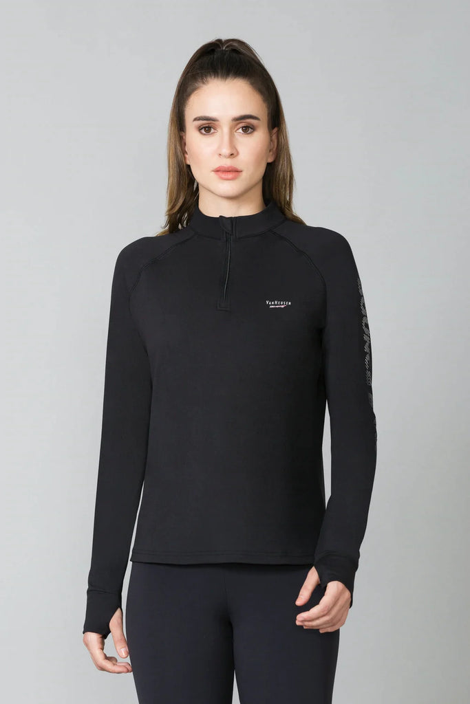 BLACK VAN HEUSEN HI TECH PULLOVER FULL SLEEVE TEE FOR WOMEN