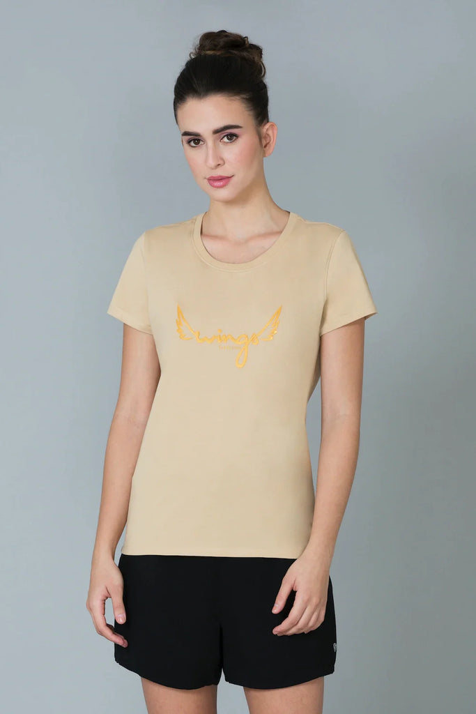 BEIGE VAN HEUSEN WOMEN's PRINTED CREW NECK TEE