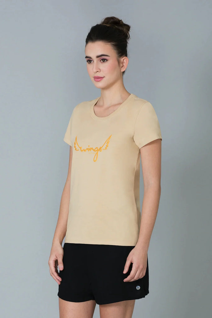 BEIGE VAN HEUSEN WOMEN's PRINTED CREW NECK TEE