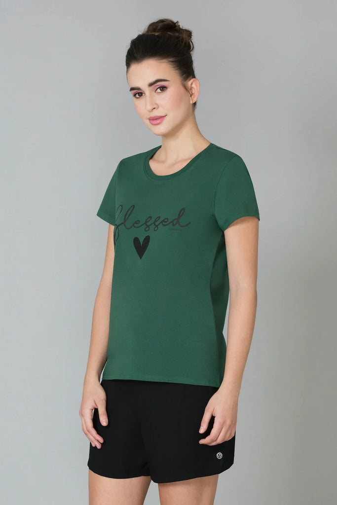 GREEN VAN HEUSEN WOMEN's PRINTED CREW NECK TEE