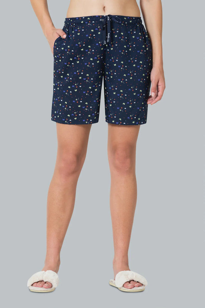 NAVY VAN HEUSEN WOMEN PRINTED SHORTS WITH POCKETS