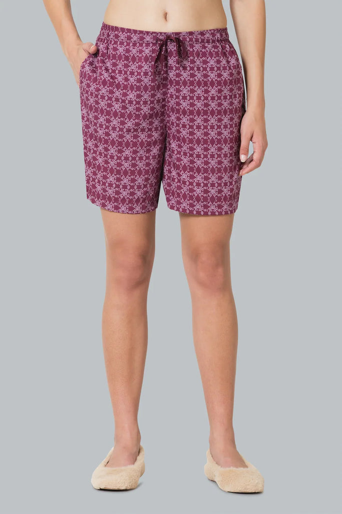 MAROON VAN HEUSEN WOMEN PRINTED SHORTS WITH POCKETS