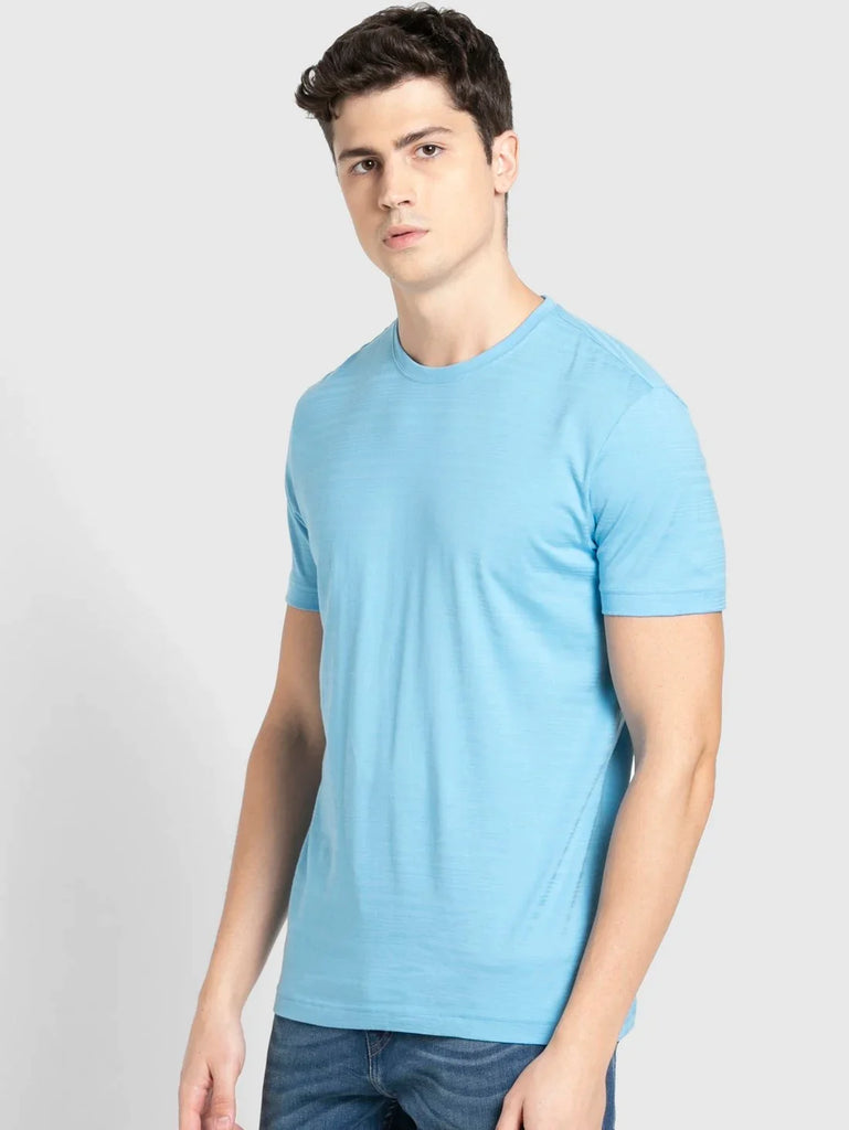 Alaskan Blue JOCKEY Men's Solid Round Neck Half Sleeve T-Shirt