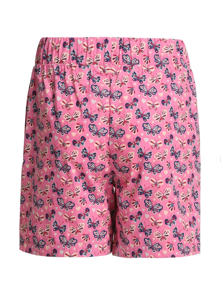 Pink JOKCEY Girl's Super Combed Cotton Woven Relaxed Fit Printed Shorts