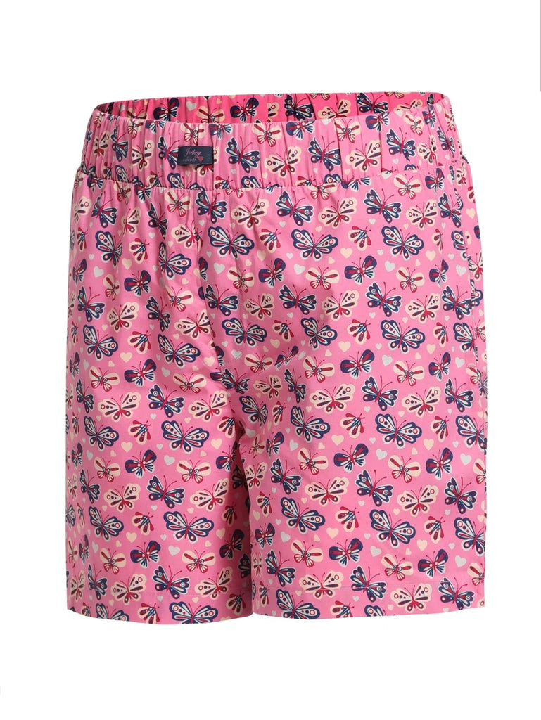 Pink JOKCEY Girl's Super Combed Cotton Woven Relaxed Fit Printed Shorts