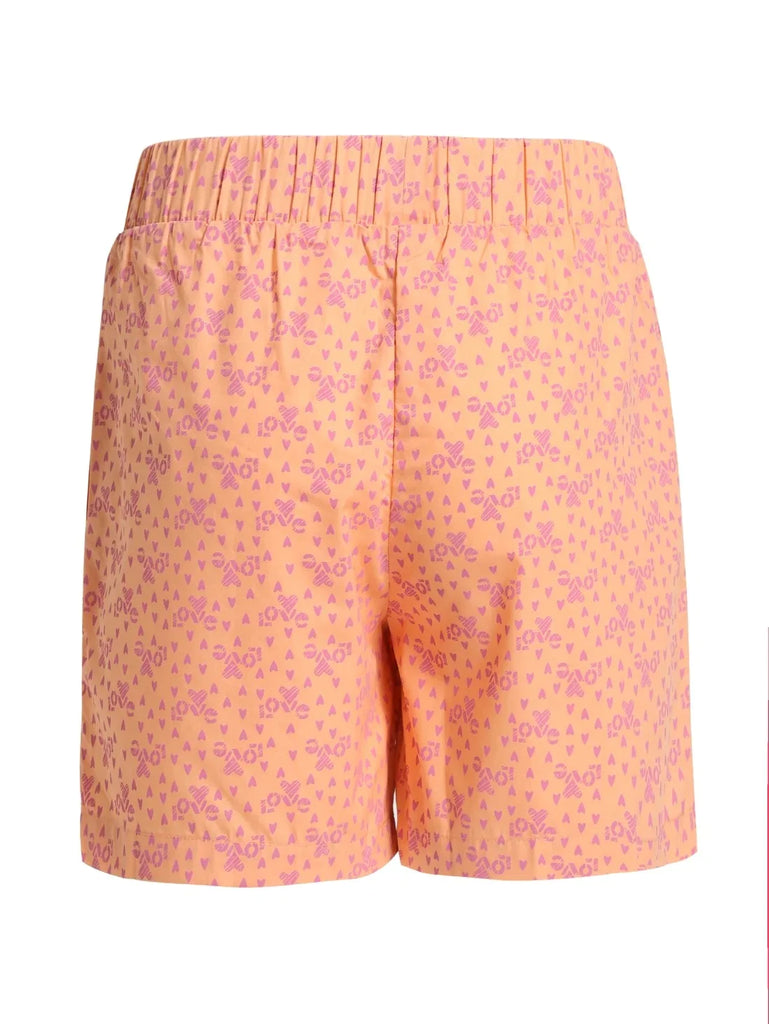 Orange JOKCEY Girl's Super Combed Cotton Woven Relaxed Fit Printed Shorts