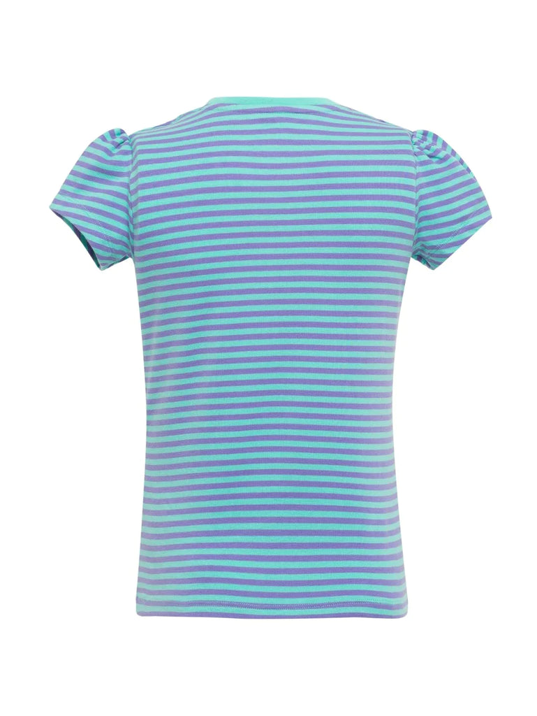 Aster Purple & Pool Blue Jockey Girl's Striped Short Sleeve T-Shirt