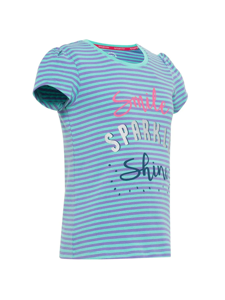 Aster Purple & Pool Blue Jockey Girl's Striped Short Sleeve T-Shirt