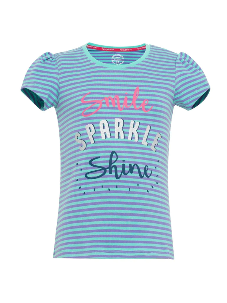 Aster Purple & Pool Blue Jockey Girl's Striped Short Sleeve T-Shirt