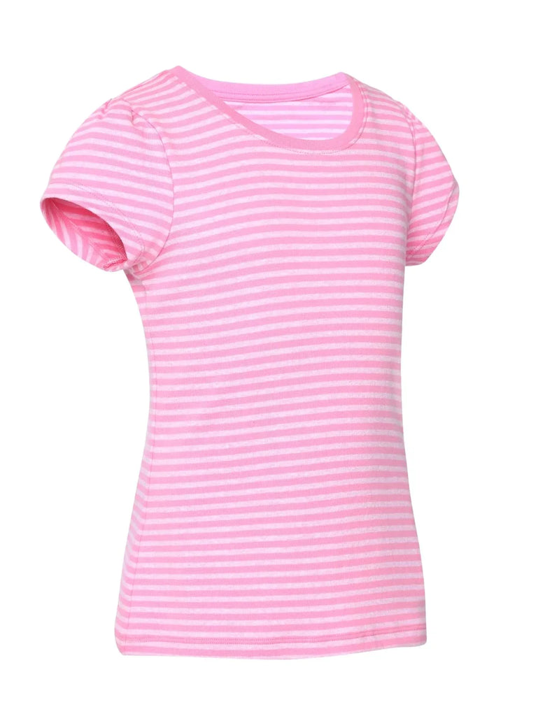 Aurora Pink & Pink lady Melange Jockey Girl's Striped Short Sleeve T-Shirt