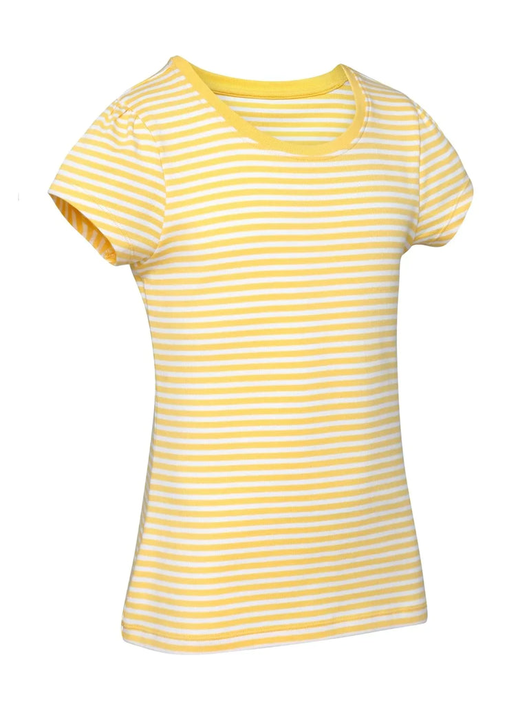 Banana Cream & White Jockey Girl's Striped Short Sleeve T-Shirt