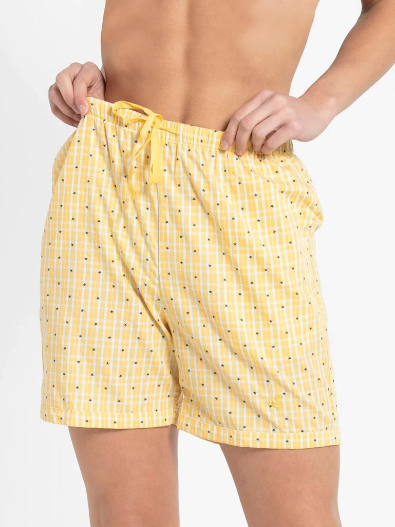 Banana Cream Assorted Checks JOCKEY Women's Relaxed Fit Checkered Shorts