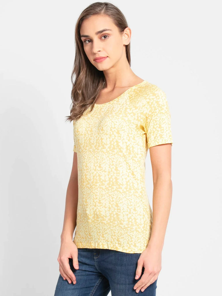 Banana Cream JOKCEY Women's Round Neck Half Sleeve T-Shirt 