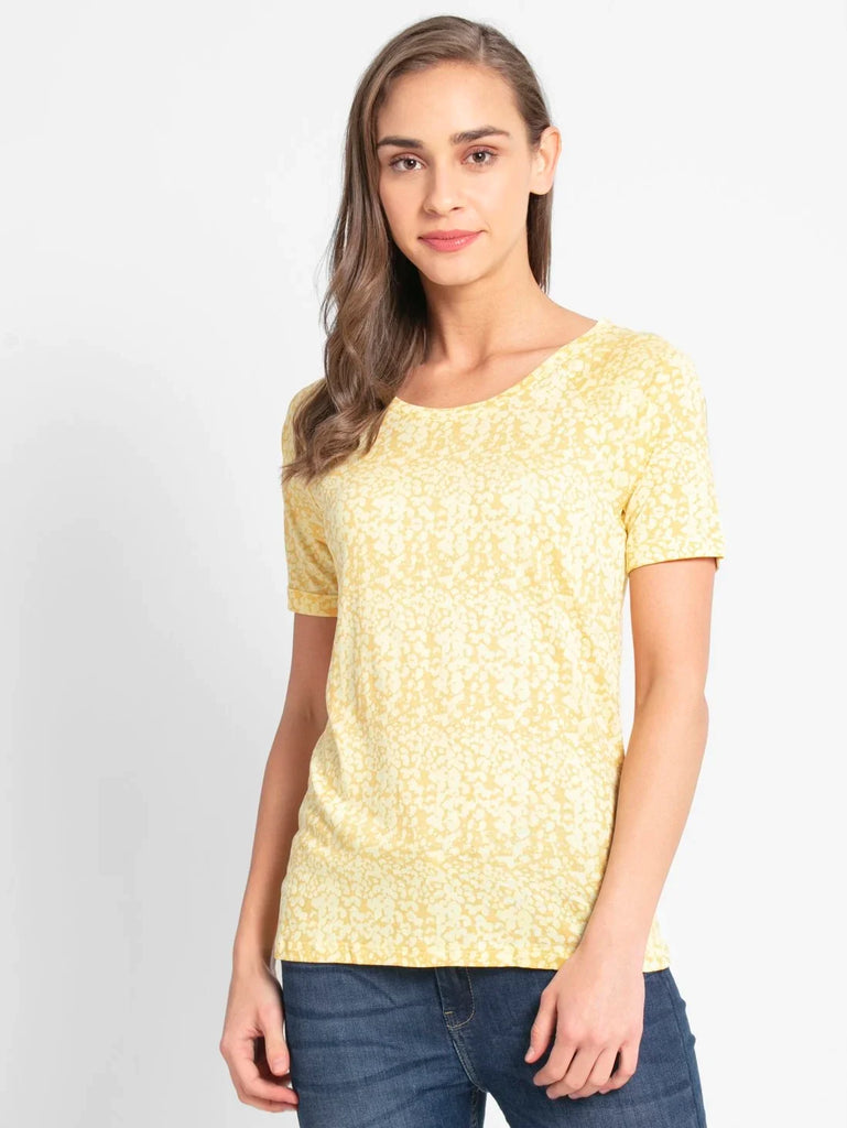 Banana Cream JOKCEY Women's Round Neck Half Sleeve T-Shirt 