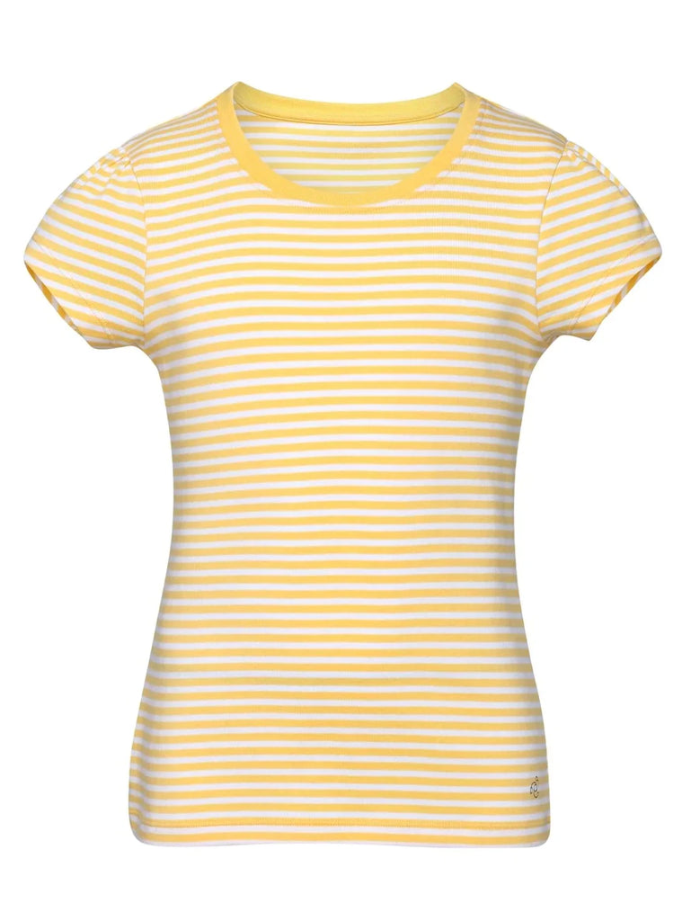 Banana Cream & White Jockey Girl's Striped Short Sleeve T-Shirt