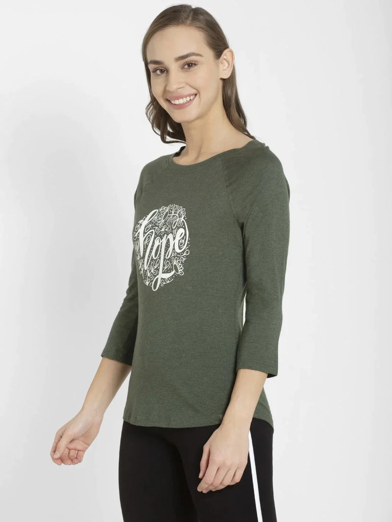 Beetle Melange JOKCEY Women's Round Neck Three Quarter Sleeve T-Shirt 