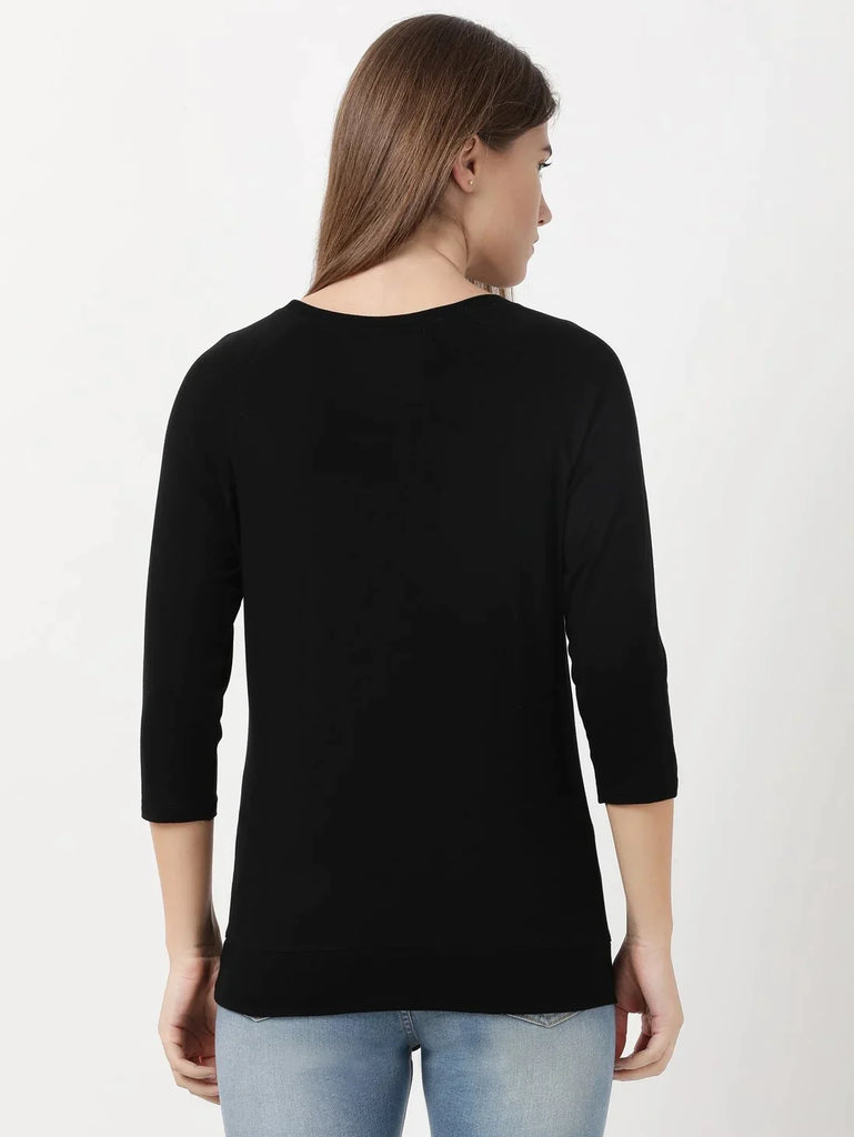 Black JOCKEY Women's Regular Solid Round Neck 3/4th Sleeve T-Shirt