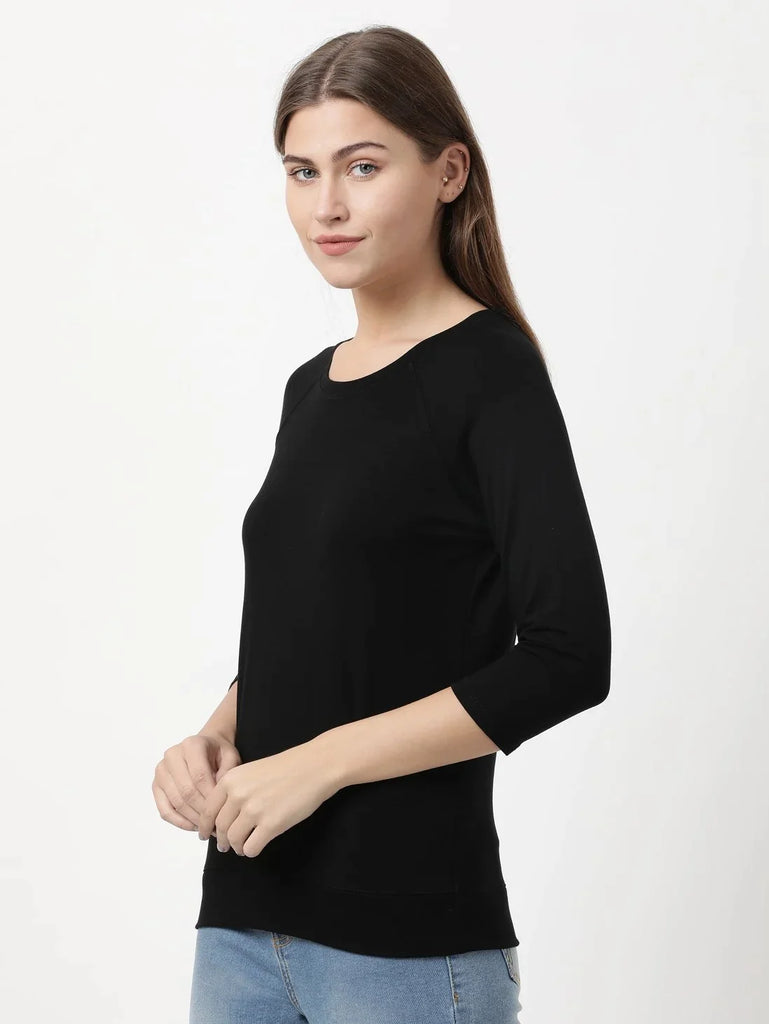 Black JOCKEY Women's Regular Solid Round Neck 3/4th Sleeve T-Shirt