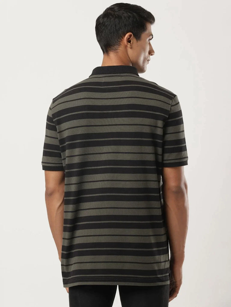 Black & Deep Olive JOCKEY Men's Striped Polo T-Shirt