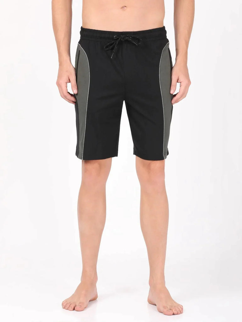 Black & Deep Olive JOCKEY Men's Straight Fit Solid Shorts