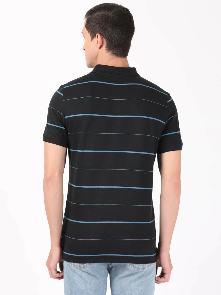 Black & Stellar JOCKEY Men's Cotton Rich Striped Half Sleeve Polo T-Shirt