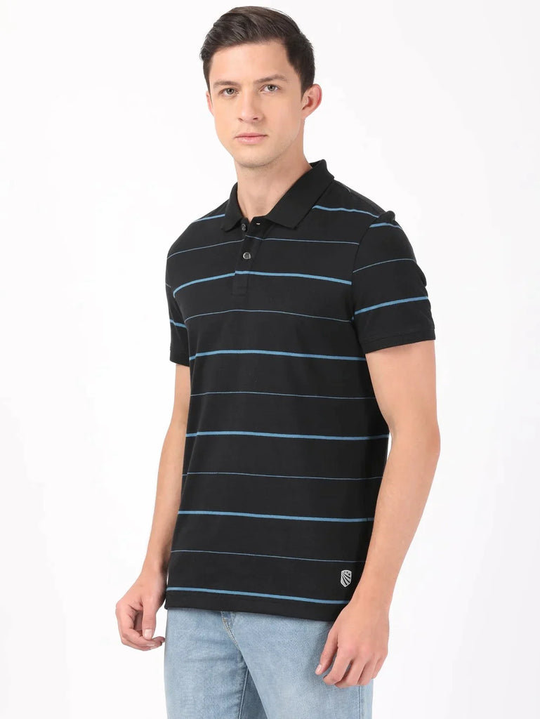 Black & Stellar JOCKEY Men's Cotton Rich Striped Half Sleeve Polo T-Shirt