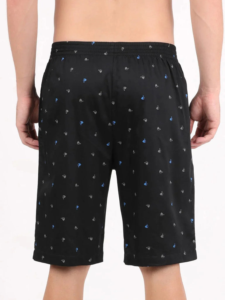 Black JOCKEY Men's Super Combed Cotton Woven Regular Fit Printed Bermuda