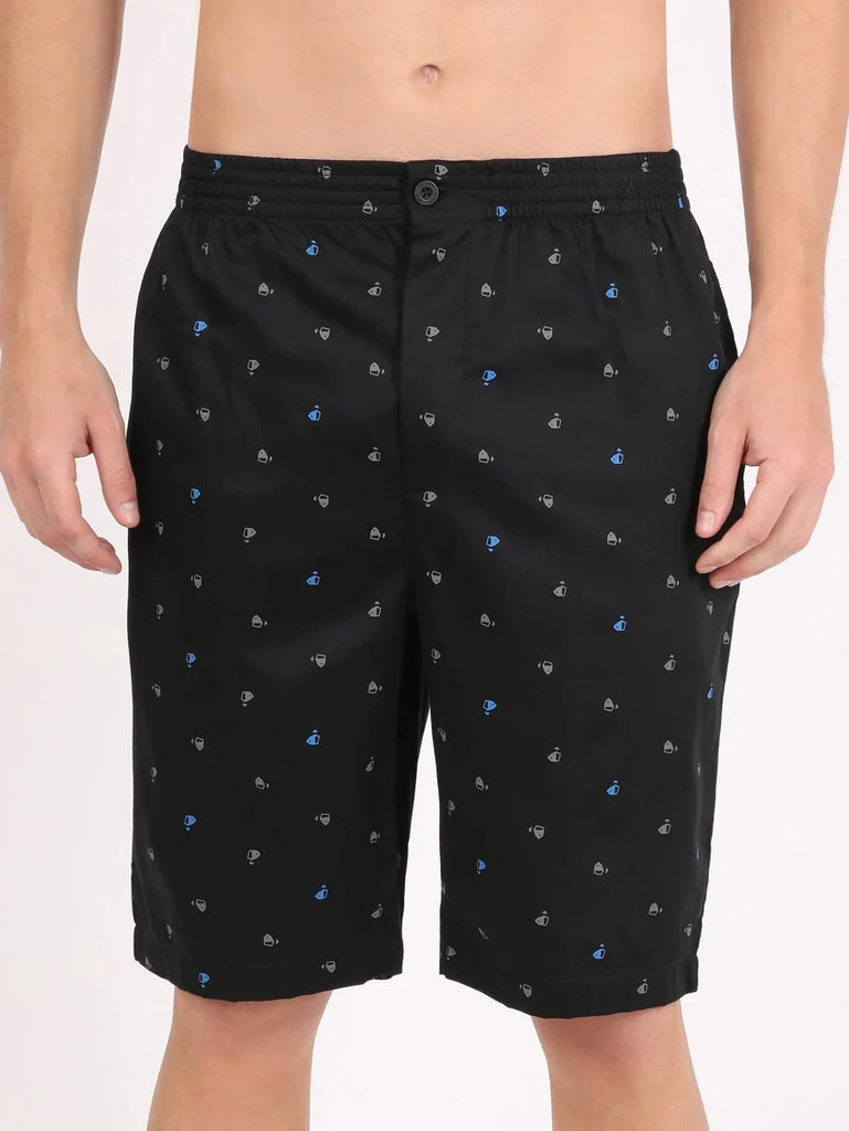 Black JOCKEY Men's Super Combed Cotton Woven Regular Fit Printed Bermuda