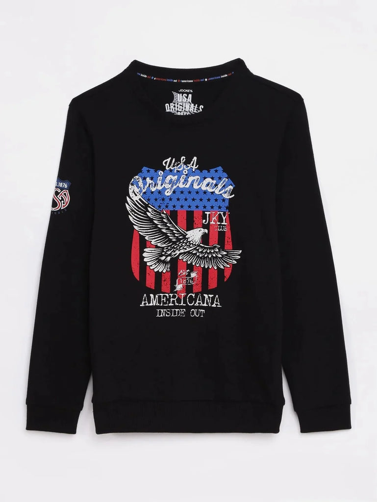 Black JOCKEY Boy's Cotton Graphic Printed  Sweatshirt