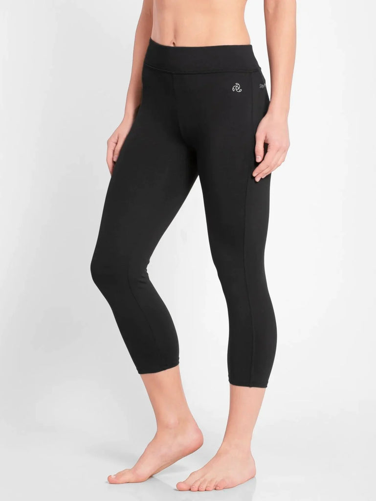 Black JOCKEY Women's Tactel Microfiber Elastane Stretch Slim Fit Capri.