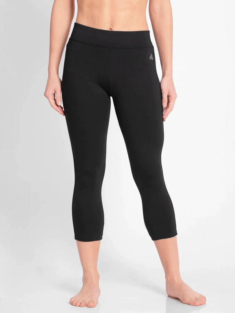 Black JOCKEY Women's Tactel Microfiber Elastane Stretch Slim Fit Capri.