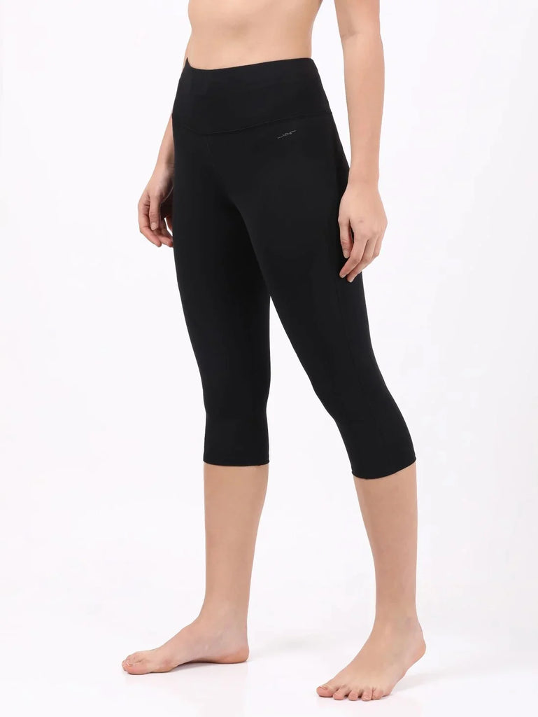 Black JOCKEY Women's Microfiber Elastane Stretch Slim Fit Printed Capri.